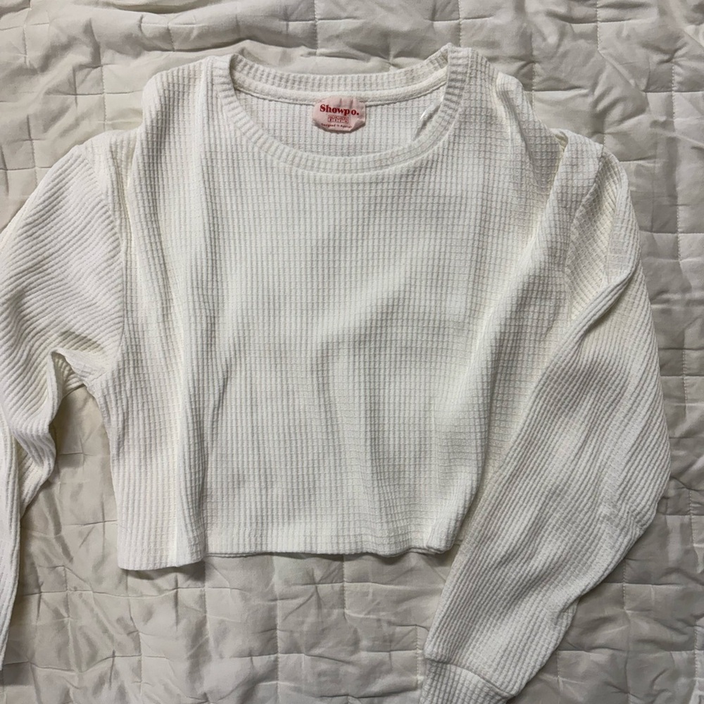 Showpo White Cropped Ribbed Sweatshirt